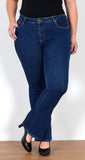 ESRA Jeans Damen Bootcut Jeanshose Flared High Waist Schlaghose Hose Stretch Schlagjeans bis Übergröße Plussize FB1, Dunkelblau J155