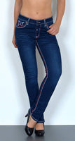 ESRA Damen Jeans Jeanshose Damen Hose Straight Leg Dicke Naht Jeanshosen Damenjeans bis große Größen J755