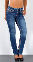 ESRA Damen Jeans Jeanshose Damen Hose Straight Leg Dicke Naht Jeanshosen Damenjeans bis große Größen J755