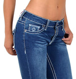 ESRA Damen Jeans Hose Jeanshosen Damen Straight Leg Dicke Naht Kontrastnaht bis Übergröße J540