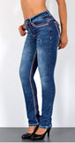 ESRA Damen Jeans Jeanshose Damen Hose Straight Leg Dicke Naht Jeanshosen Damenjeans bis große Größen J755