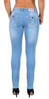 ESRA Damen Jeans Hose Jeanshosen Damen Straight Leg Dicke Naht Kontrastnaht bis Übergröße J540