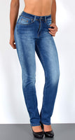 ESRA Damen Straight Fit Jeans Hose Damen Jeanshose gerader Schnitt bis Übergröße G700