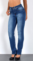 ESRA Damen Straight Fit Jeans Hose Damen Jeanshose gerader Schnitt bis Übergröße G700