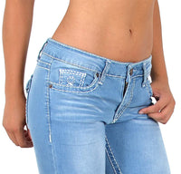 ESRA Damen Jeans Hose Jeanshosen Damen Straight Leg Dicke Naht Kontrastnaht bis Übergröße J540