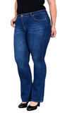 ESRA Jeans Damen Bootcut Jeanshose Flared High Waist Schlaghose Hose Stretch Schlagjeans bis Übergröße Plussize FB1, Jeansblau J114, 52