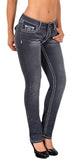 ESRA Damen Jeans Hose Jeanshosen Damen Straight Leg Dicke Naht Kontrastnaht bis Übergröße J540