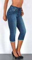 ESRA Capri Jeans Damen Sommer Damen Capri Jeans 3/4 Hose Damen Sommer Damen 3/4 Hose Sommer Kurze Jeans 3/4 Damen Caprihose High Waist Jeans Damen hoher Bund bis Übergröße J740