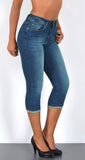 ESRA Capri Jeans Damen Sommer Damen Capri Jeans 3/4 Hose Damen Sommer Damen 3/4 Hose Sommer Kurze Jeans 3/4 Damen Caprihose High Waist Jeans Damen hoher Bund bis Übergröße J740