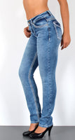 ESRA Damen Jeans Jeanshose Damen Hose Straight Leg Dicke Naht Jeanshosen Damenjeans bis große Größen J755