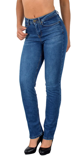 ESRA Damen Jeans Hose High Waist Jeans Damen Straight Leg Hose bis Übergröße G300