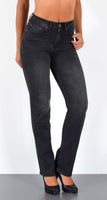 ESRA Damen Jeans Hose Damen Jeanshose gerader Schnitt Straight-Fit Jeans Damen High Waist bis Übergröße Große Größen G600