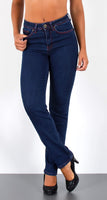 ESRA Damen Straight Fit Jeans Hose Damen Jeanshose gerader Schnitt bis Übergröße G700