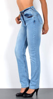 ESRA Damen Straight Fit Jeans Hose Damen Jeanshose gerader Schnitt bis Übergröße G700