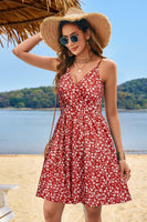 STYLEWORD Sommerkleid Damen Knielang V-Ausschnitt A Linie Kleider Sommer Freizeitkleid Strandkleid mit Taschen