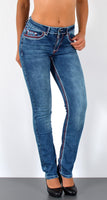 ESRA Damen Jeans Jeanshose Damen Hose Straight Leg Dicke Naht Jeanshosen Damenjeans bis große Größen J755