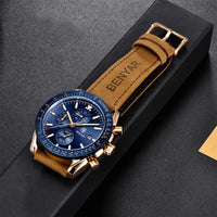 BENYAR Herren Uhren Quarzuhr Fashion Business Sports Wasserdichter Chronograph Geschenk Analoguhr Armbanduhr (Braunblau)