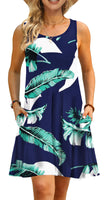 AUSELILY Shirt-Kleid für Damen Ärmelloses Sommer Strand Boho Blumenmuster Urlaubkleid(Print Blau,M)