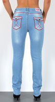 ESRA Damen Jeans Jeanshose Damen Hose Straight Leg Dicke Naht Jeanshosen Damenjeans bis große Größen J755