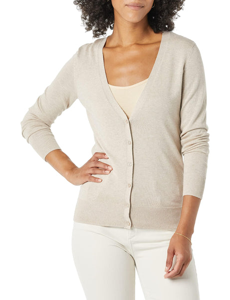 Amazon Essentials Damen Leichter Cardigan mit V-Ausschnitt (in Übergröße erhältlich), Helles Haferbeige, XXL