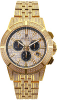 LOUIS XVI Majesté Full Iced Out Herrenuhr Chronograph 43 mm Schweizer Quarzwerk Edelstahl Armband Gold Iced Zifferblatt CZ-Diamanten 1123