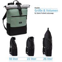 Ela Mo Schulrucksack Rolltop Rucksack für Damen | Mintgrey