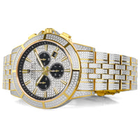 LOUIS XVI Majesté Full Iced Out Herrenuhr Chronograph 43 mm Schweizer Quarzwerk Edelstahl Armband Gold Bicolor Silber Iced Zifferblatt CZ-Diamanten 1124