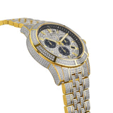 LOUIS XVI Majesté Full Iced Out Herrenuhr Chronograph 43 mm Schweizer Quarzwerk Edelstahl Armband Gold Bicolor Silber Iced Zifferblatt CZ-Diamanten 1124