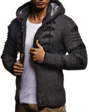 Leif Nelson Strickjacke Herren mit Kapuze & Reissverschluss (Schwarz, Größe XL) - Strick Sweatjacke Männer Cardigan für Winter & Sommer