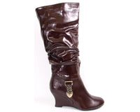 Damen Keilabsatz Stiefel Marron # 1336