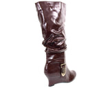 Damen Keilabsatz Stiefel Marron # 1336