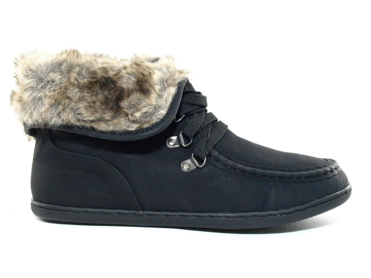 Baskets mi-montantes fourrées chaudes pour femme chaussures décontractées noir # 6167