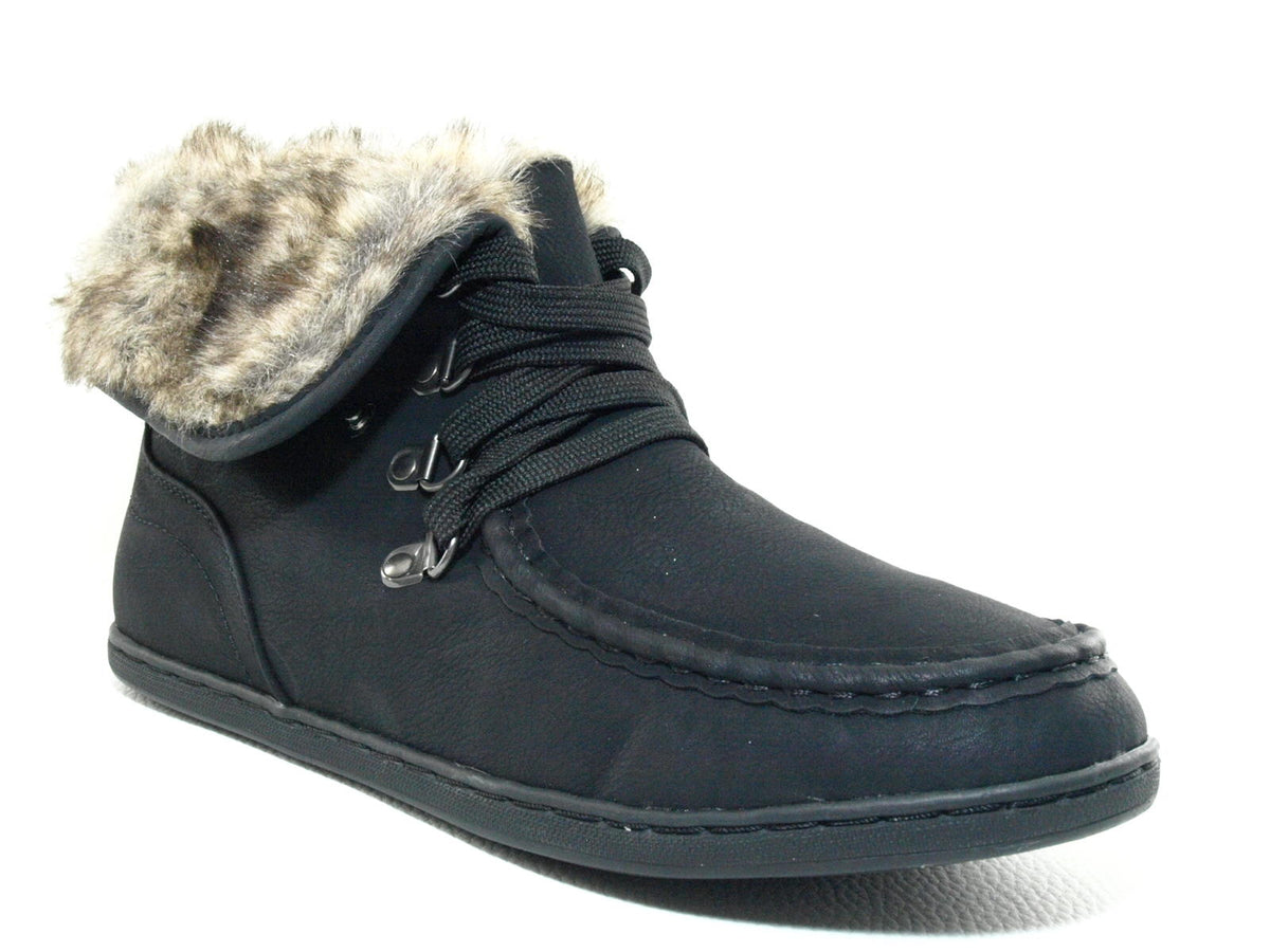 Baskets mi-montantes fourrées chaudes pour femme chaussures décontractées noir # 6167