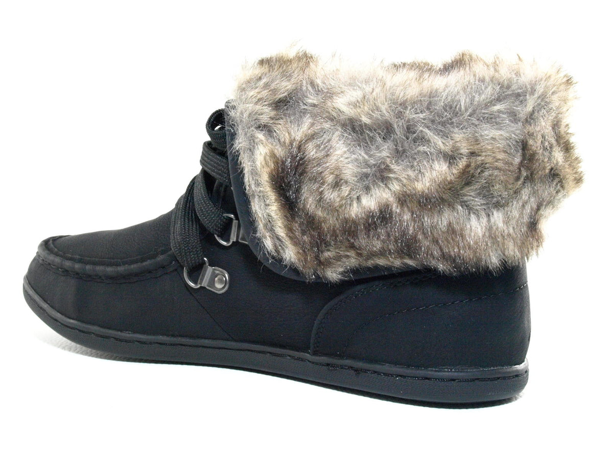 Baskets mi-montantes fourrées chaudes pour femme chaussures décontractées noir # 6167