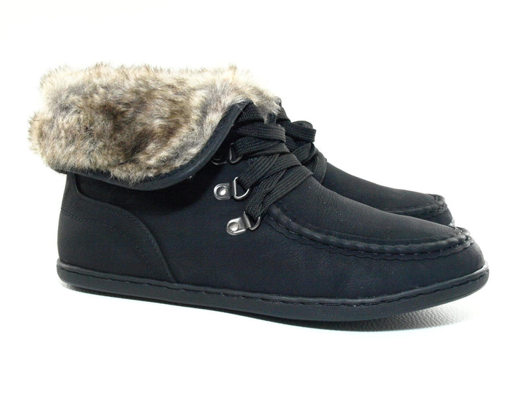Women's warm-lined mid-high sneakers casual shoes black # 6167