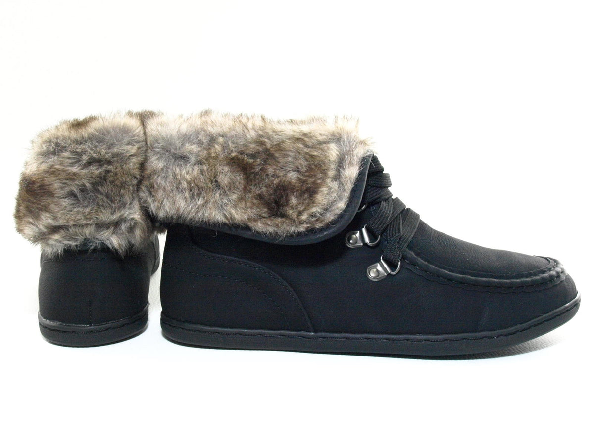 Baskets mi-montantes fourrées chaudes pour femme chaussures décontractées noir # 6167