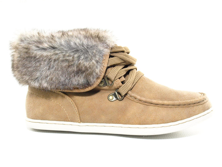 Women's warm-lined mid-top sneakers casual shoes camel # 6167