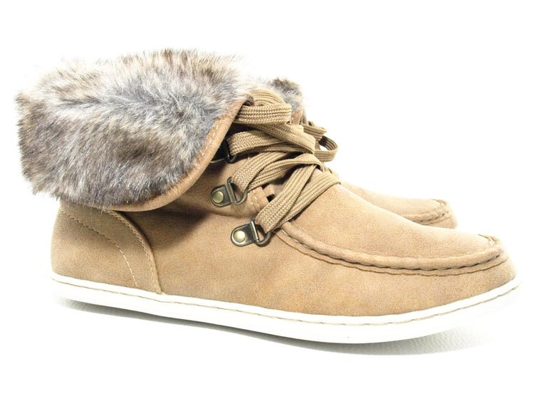 Baskets mi-hautes femme doublées chaud chaussures décontractées camel # 6167
