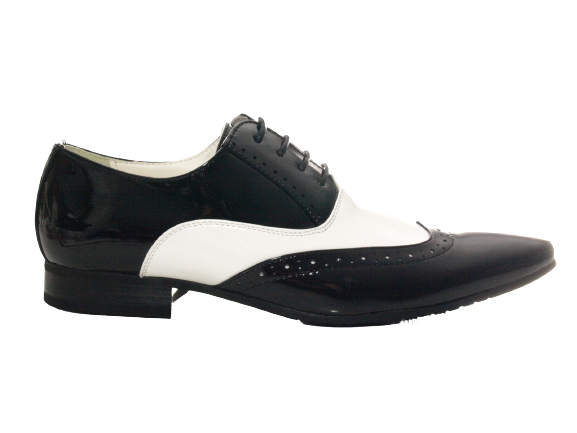 Herren Business Designer Halbschuhe Anzug Schuhe Abendschuhe Lack Optik Black / White # 211-3