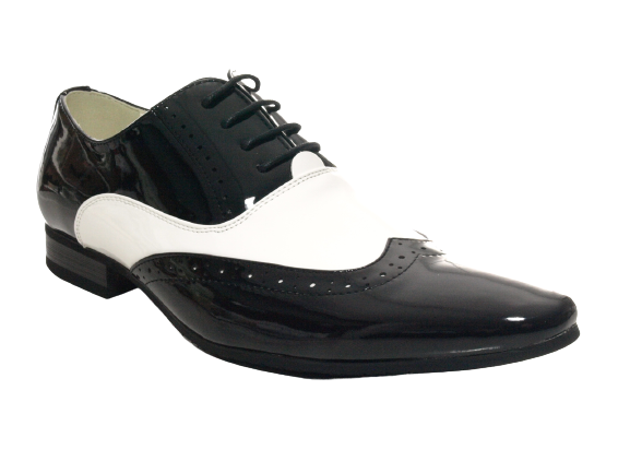Chaussures de ville homme design, chaussures de costume, chaussures de soirée, aspect verni, noir / blanc # 211-3