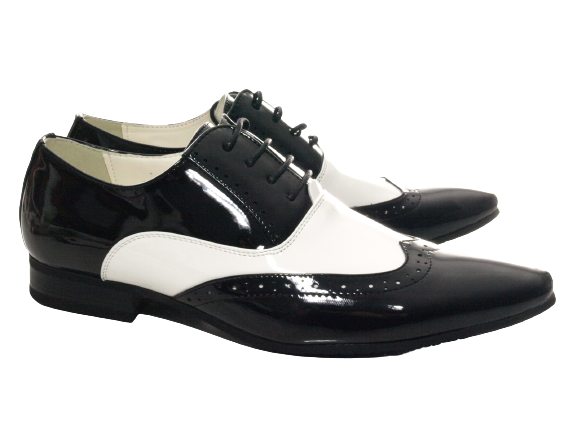 Chaussures de ville homme design, chaussures de costume, chaussures de soirée, aspect verni, noir / blanc # 211-3