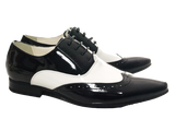 Herren Business Designer Halbschuhe Anzug Schuhe Abendschuhe Lack Optik Black / White # 211-3