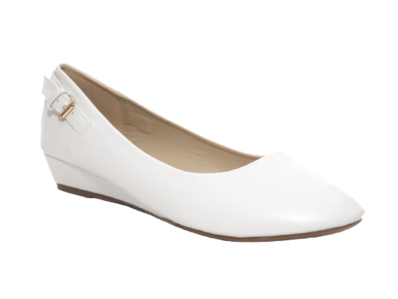 Ballerines mocassins à enfiler pour femme avec talon compensé, chaussures plates décontractées blanc # 006-13