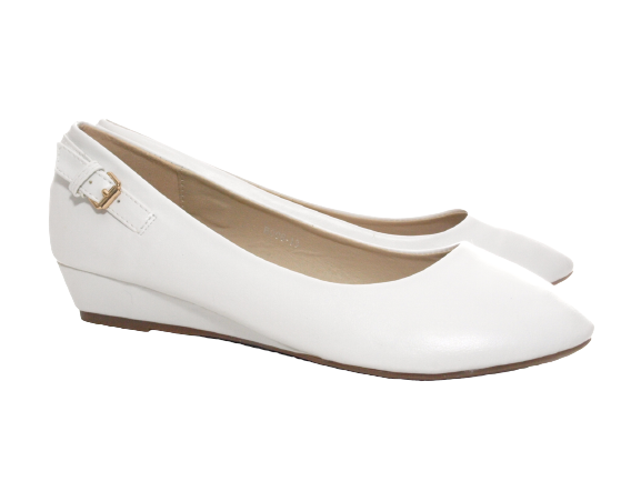 Ballerines mocassins à enfiler pour femme avec talon compensé, chaussures plates décontractées blanc # 006-13
