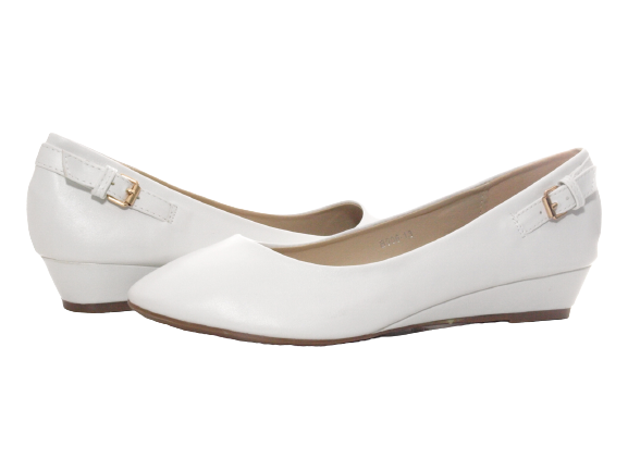 Ballerines mocassins à enfiler pour femme avec talon compensé, chaussures plates décontractées blanc # 006-13