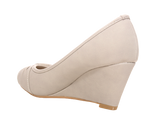 Damen Pumps Keilabsatz Schuhe Beige  # 9381