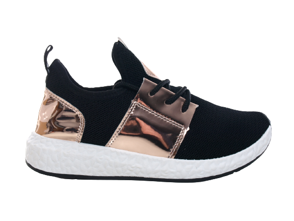 Baskets basses de sport pour femme, chaussures de loisirs, sneakers noir et or # 241