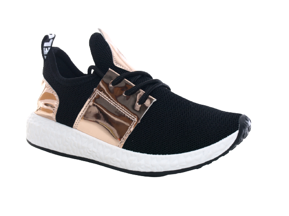 Baskets basses de sport pour femme, chaussures de loisirs, sneakers noir et or # 241