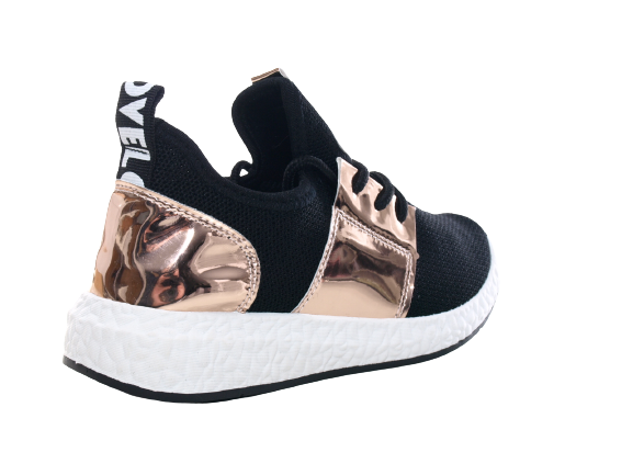 Baskets basses de sport pour femme, chaussures de loisirs, sneakers noir et or # 241