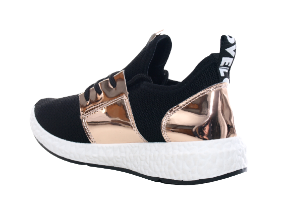 Baskets basses de sport pour femme, chaussures de loisirs, sneakers noir et or # 241